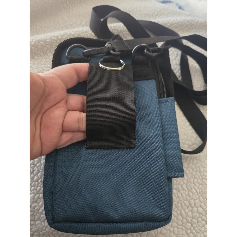 Blue/Black Nylon Padded Zippered Compact Camera Case Pouch w/ Strap 4x2x6